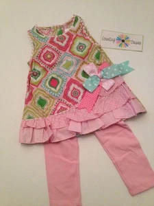 Counting Daisies Girls Tunic Top Leggings Set Outfit Size 12 Months Pink Aqua - Picture 1 of 4