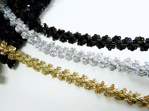  PAILLETTENBORTE ,Paillettenband,Pailletten, Posamenten Silber,Gold,Schwarz,15mm - Bild 1 von 4