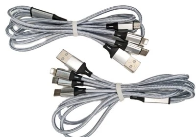 2pcs 3 in 1 Fast Charging USB Cable Type C Android Micro or iPhone & LG 1.2m 2X - Image 1 of 4