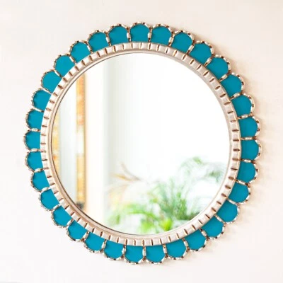 Peruvian  Accent Turquoise Large Round Mirror 23.6" for Wall Bathroom decoration - Image 1 of 4