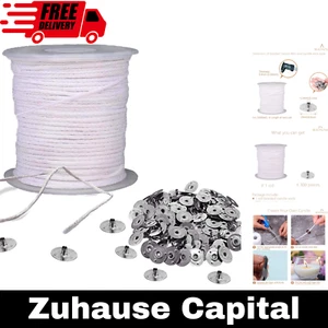 200FT Braided Wicks Candles Spool Cotton 300Pcs Wick Clips For DIY Candle Making - Picture 1 of 6