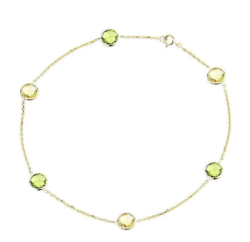 Tobillera de oro amarillo de 14K con piedras preciosas de peridoto y topacio limón 11 pulgadas Foto 1 de 1