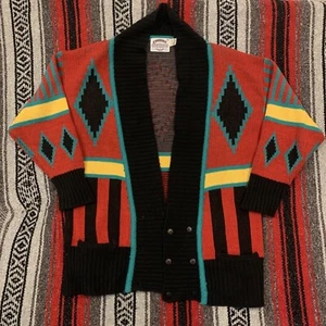 Vintage Women’s Cambridge Dry Goods Company Aztec Cardigan Medium Red - Picture 1 of 8
