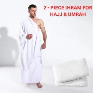 Umrah Hajj 100% Pure Cotton Adult Towel Ihram Men Cool 2 Piece Hajj Cloth - Picture 1 of 8