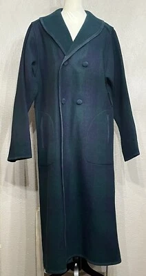 Vtg Women's Woolrich Green Tartan Plaid Reversible Wool Long Coat Blanket Coat — 第 1/4 张图片