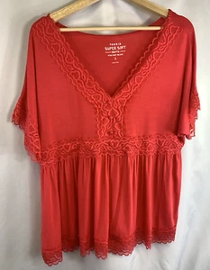Torrid Women's Size 1 (XL) Top Super Soft Knits Coral Lace Trimming Short Sleeve - Picture 1 of 11