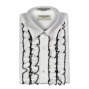 New Men's White Black Ruffled Ruffles Tuxedo Shirt Spread collar Slim Fit Fitted - Picture 1 of 4