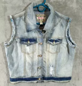 Lo último Kiss Denim Chaleco Mujer XL Rojo Blanco Azul Estrellas Rayas Cráneo Angustiado - Imagen 1 de 10