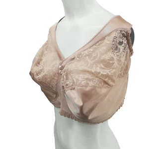 Glamorise Beige Lace Unwired Full Coverage Bra Size 46I Adjustable Unlined - Picture 1 of 9