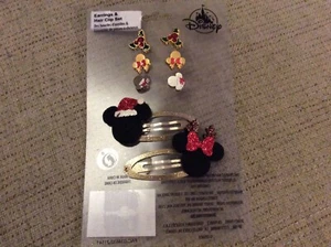 BNIP Nuevo Juego de 3 Pendientes de Navidad Tienda Disney y 2 Clips para el Cabello Mickey Minnie Mouse - Imagen 1 de 5