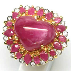 Gema Rosa Rubí & Blanco Circonita Joyería Anillo 925 Plata 18K Oro Talla 7 - Imagen 1 de 4