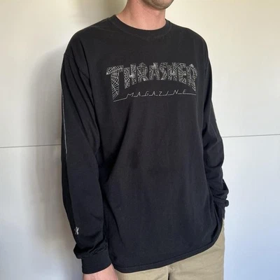 Thrasher 90s Y2K spider Web black long sleeve shirt size large Cotton Skate - image 1 of 4