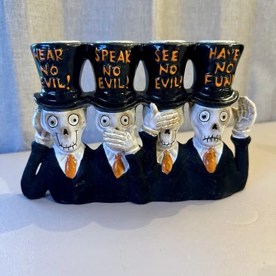 Yankee Candle Boney Bunch Hear See Speak No Evil Have No Fun Holder Halloween - Image 1 of 4
