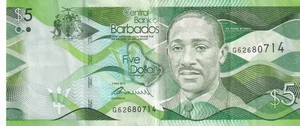 BARBADOS 5 Dollars 2013 P-74a VF Banknote - Picture 1 of 4