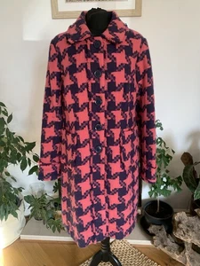 Boden Pink Navy Blue 100% Wool Giant Houndstooth Coat Overcoat Jacket Size 16 - Picture 1 of 14