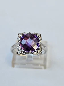 Silver Plated Purple Stone Cushion Cut Square Cubic Zirconia Size R - Picture 1 of 3