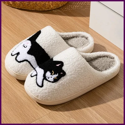 Zapatillas de invierno para mujer lindas dibujos animados gato felpa suela suave interior transpirable” Foto 1 de 4