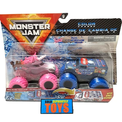 Monster Jam SPARKLE SMASH vs ICE CREAM MAN color Change 2 pack pink unicorn RARE - Image 1 of 4