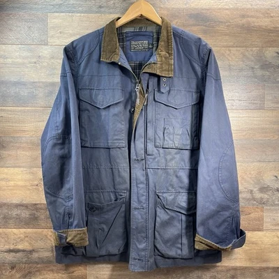 J.Crew × британский Millerain вощеный хлопок поле куртка мужской размер большой темно-синий - Изображение 1 из 4
