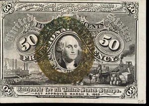 US 50¢ Fifty Cents Fr. 1317 Second Issue with Surcharges A-18-63 March 3, 1863 - Picture 1 of 2