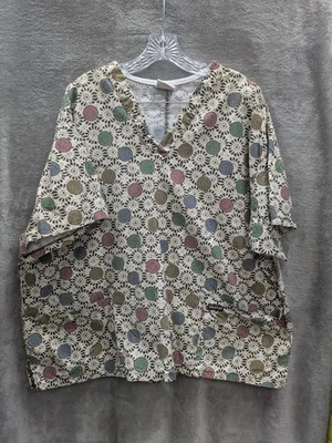 Peaches Scrub Top Women's 2XL Boho Geometric Starburst Dot Retro Neutral - Image 1 of 4