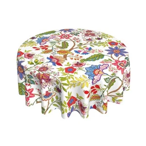 Colorful Flowers Tablecloth Round 60 Inch Spring Summer Table Cloth Washable ... - Picture 1 of 7