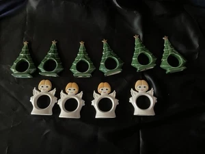 WEIHNACHTSSERVIETTENRINGE 6 Weihnachtsbäume & 4 Engel - Bild 1 von 4