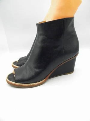 MAISON MARGIELA Black Leather Open Toe Wedge Heel Booties EU 36.5 US 6 - Image 1 of 4