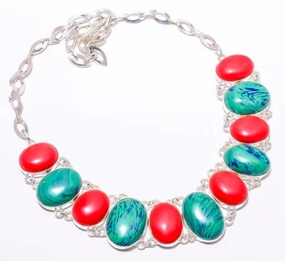 Collar de joyería enchapado en plata con piedras preciosas de calílice y coral arco iris 16-18" S285 Foto 1 de 4