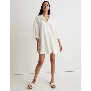 Madewell Crinkle Cotton Gauze Cover-Up Mini Shirtdress in Lighthouse Size L - Picture 1 of 18