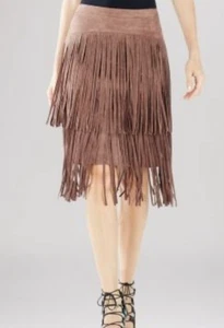 BCBG MAXAZRIA Ladies Faux Suede Fringe Toffee RashellSkirt $248 - Picture 1 of 6