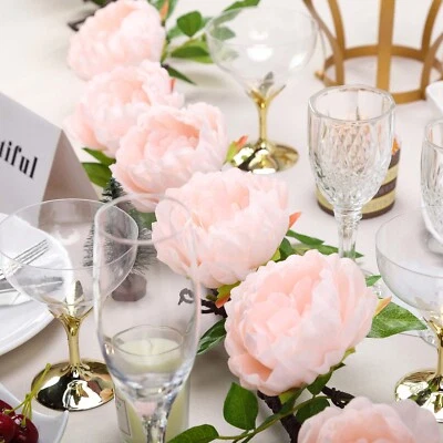 BLUSH 6 ft long Silk Peony Flowers Garland with Leaves Bendable Wire Vines Sale - Image 1 of 4