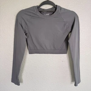 Bombshell Sportswear Top Women Medium Large Crop Long Sleeve Gym Lifting Grey - Picture 1 of 7