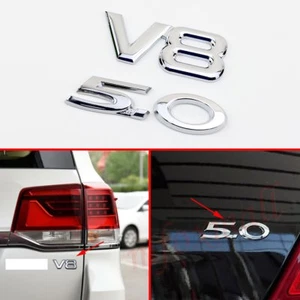 Chrome Metal 3D V8+5.0 Emblem Logo Badge Decal Sticker Car Door Body Decoration - Picture 1 of 11