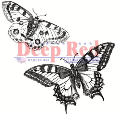 Deep Red Stamps Butterflies Pair Rubber Cling Stamp - Image 1 of 3