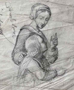 Antico ritratto di uomo con disegno originale, donna XIX secolo - Picture 1 of 6