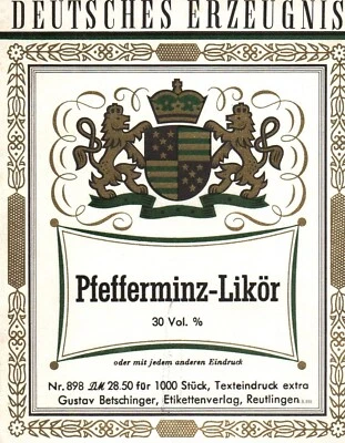 Rare Pfefferminz Peppermint Likor Liquor German Label 30% 1960s - Image 1 of 3