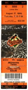 1999 ORIOLES vs MINN TWINS ticket JESSE OROSCO most appearances pitcher CREASES - Picture 1 of 2