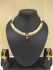 Indian Jewelry Gold Plated Premium quality Necklace Set Bollywood Style Jewelry - Picture 1 of 3