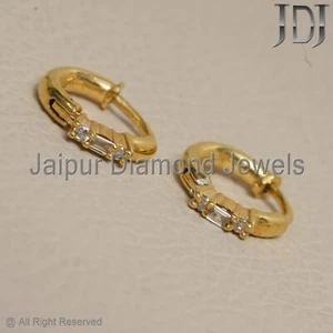 Hoop Earring Natural Baguette Diamond 925 Silver Jewelry Designer Stud Earring - Picture 1 of 10