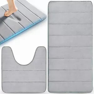 2-tlg Badeset Badematte Badteppich Duschmatte Badgarnitur Badvorleger Grau Retoo - Bild 1 von 16