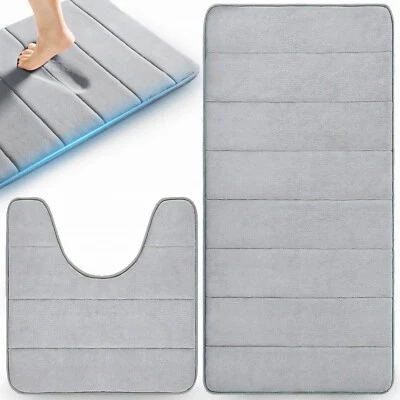 2-tlg Badeset Badematte Badteppich Duschmatte Badgarnitur Badvorleger Grau Retoo - Bild 1 von 4