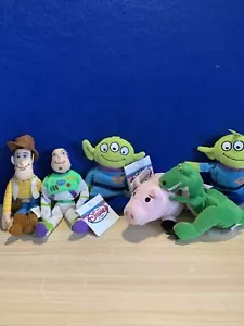 (6) Disney Store Toy Story Buzz, Woody, Rex, Hamm, 2 ALIENS Plush Bean Bags NWT - Picture 1 of 11