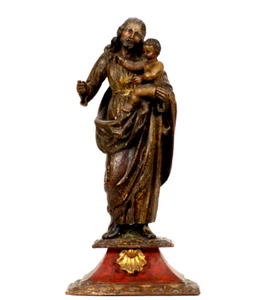Antique 18thc Spanish wood carved polychrome saint joseph statue religious - Picture 1 of 11