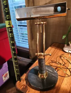 Brass & Slate Gray Marble Base Electric Desk Bankers Piano Lamp - Picture 1 of 7