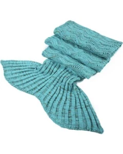 LAGHCAT Crochet Mermaid Tail Blanket in Wave Mint— Turquoise Throw Cozy Soft NWT - Picture 1 of 7