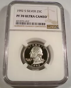 1992-S 25c SILVER NGC PF70UCAM WASHINGTON QUARTER PROOF ULTRA CAMEO PR 70 DC - Picture 1 of 4