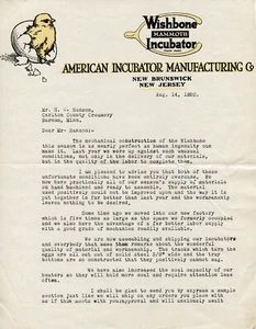 American Incubator Manufacturing Company New Brunswick NJ 1920 Letterhead - Imagen 1 de 1