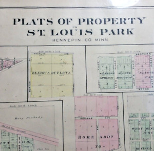 1898 Hennepin County Map Plats of Property St. Louis Park Minnesota Book Vtg Old
