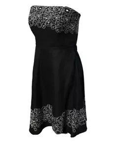 Vestido Ann Taylor Negro Forrado Lino Sin tirantes Floral Bordado Talla 8 P - Imagen 1 de 7